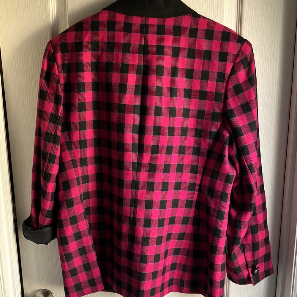VTG 90s Hot Pink & Black Checkered Print Blazer Size 12 - Picture 7 of 8